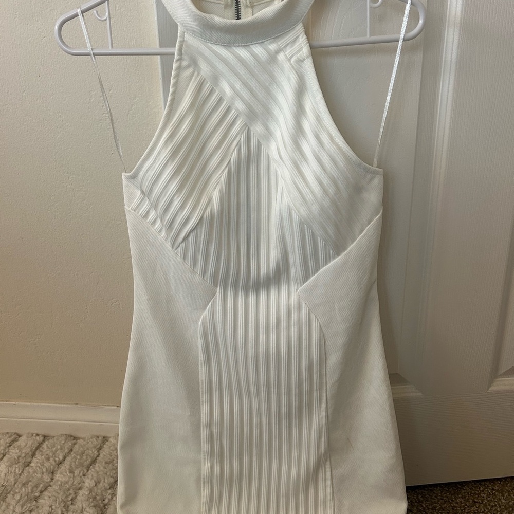 White Pleated Halter Sheath Dress
